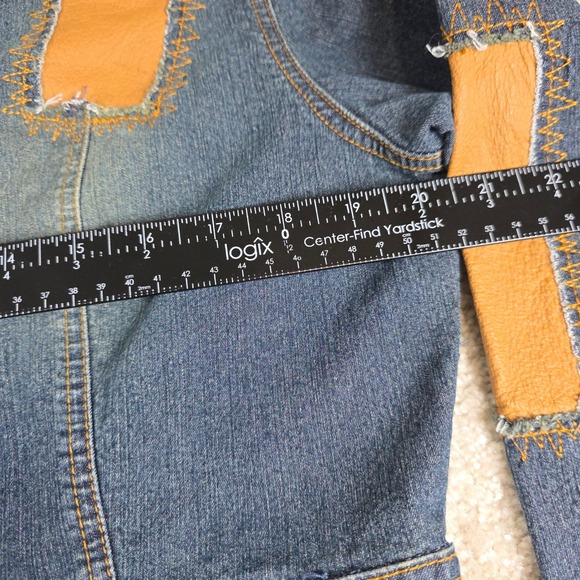 Vintage Fubu The Collection Denim jacket XL Tan Faux Leather Patchwork Jean‎ - Picture 13 of 13
